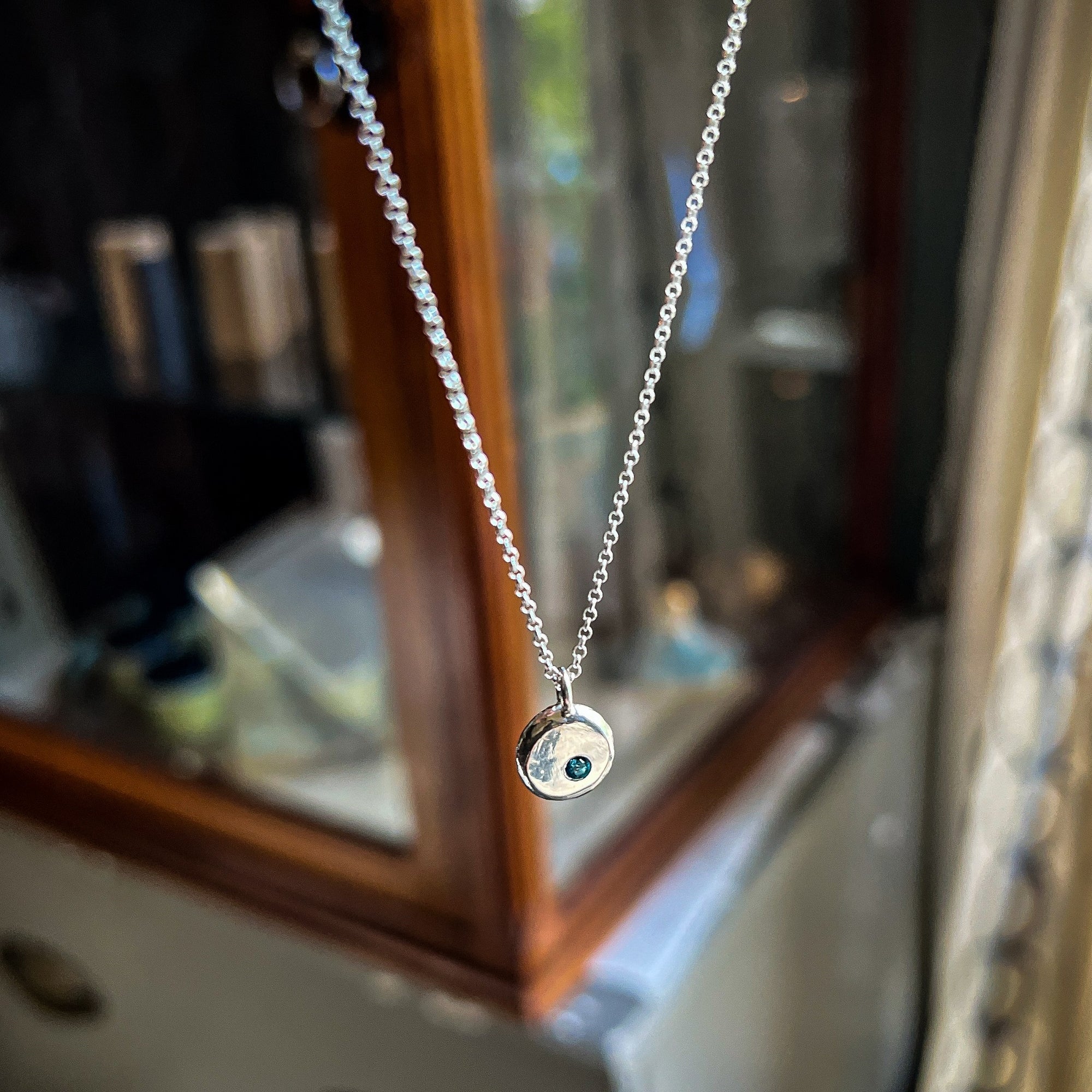 3mm London Blue Topaz in a sterling silver pendant