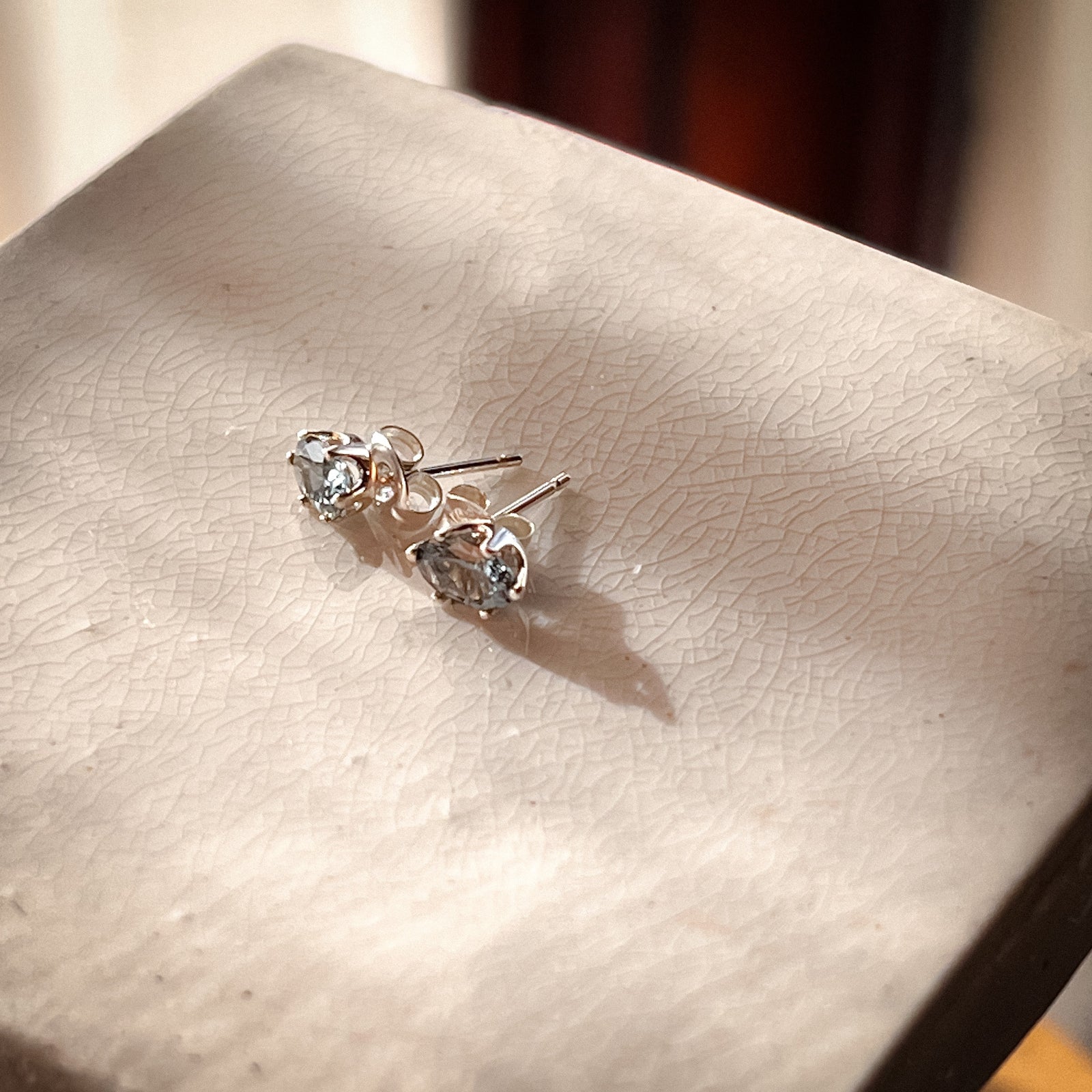 Natural Grey Spinel Sterling Silver Oval Stud Earrings (6mm x 4mm)