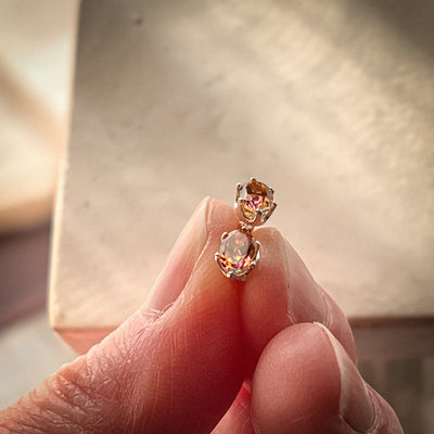 Natural Sunrise Mystic Topaz Sterling Silver Oval Stud Earrings (6mm x 4mm)