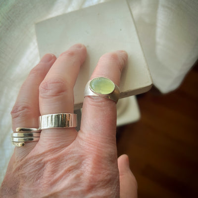 Sterling Silver Prehnite Statement Ring - Size 8