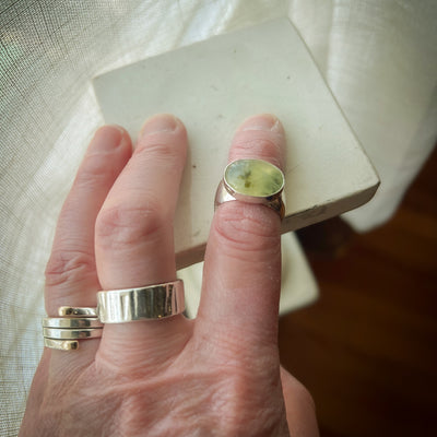 Sterling Silver Prehnite Statement Ring - Size 7